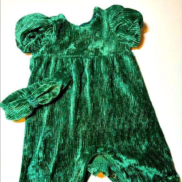 Carter's Other - Green Velvet Baby Romper with Bow